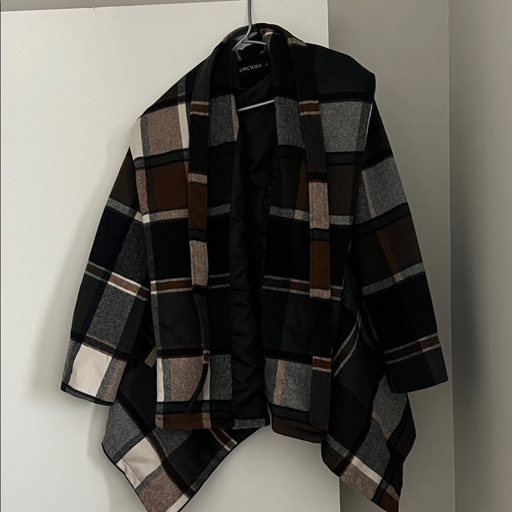 Chicwish Plaid Jacket in Black, Brown, and Cream